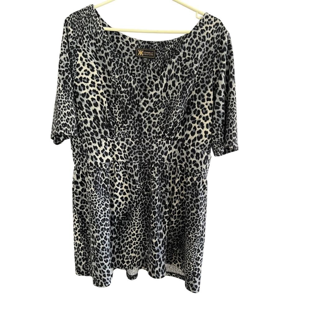 Womens Dress XL Leopard Print Mini Baby Doll V Neck Boho Y2K Glam